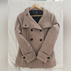 H&M Women's Double-Breasted Beige Pea Coat